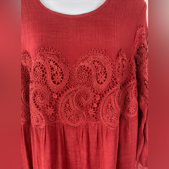 Indigo Rose Women's Dress Boho Burgundy Festival Lace Ruffles Lined Size 2x - Picture 2 of 14